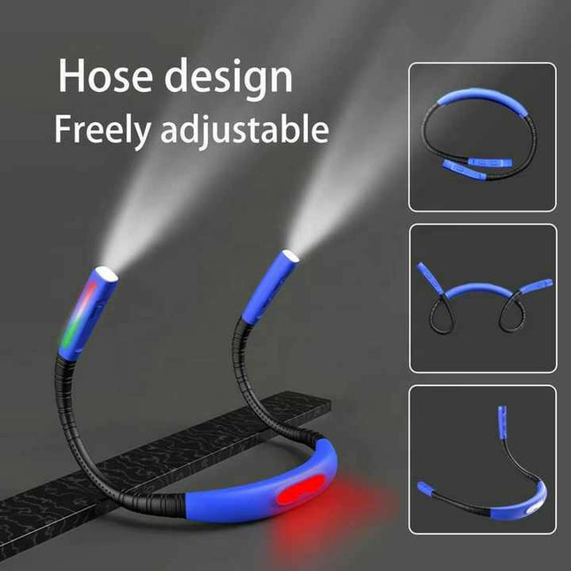 Blue Hands-Free Adjustable LED Neck Reading Light with 3 Modes for Night Walking and Reading.