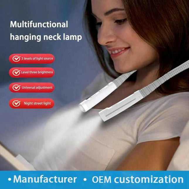 Blue Hands-Free Adjustable LED Neck Reading Light with 3 Modes for Night Walking and Reading.