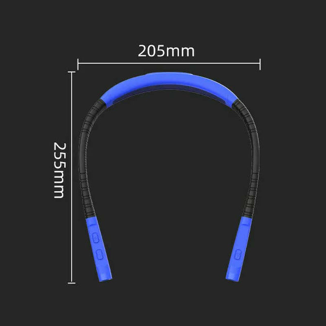 Blue Hands-Free Adjustable LED Neck Reading Light with 3 Modes for Night Walking and Reading.