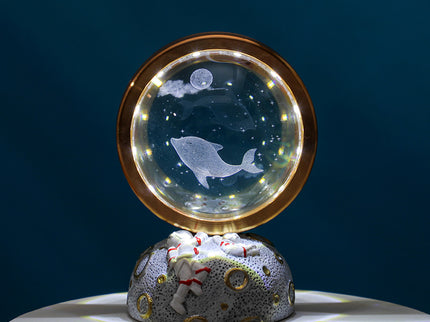 Dolphin Galaxy Astronaut LED Night Light - Decorative Space-Themed Lamp with Starry Globe