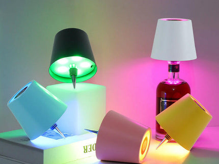 Black RGB Color-Changing LED Bottle Lamp Adjustable Smart Lighting for Home Decor.