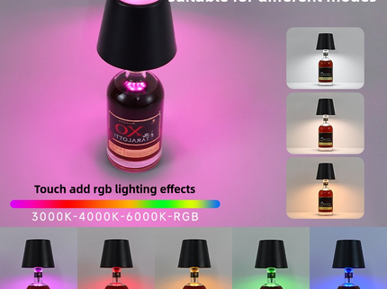 Black RGB Color-Changing LED Bottle Lamp Adjustable Smart Lighting for Home Decor.