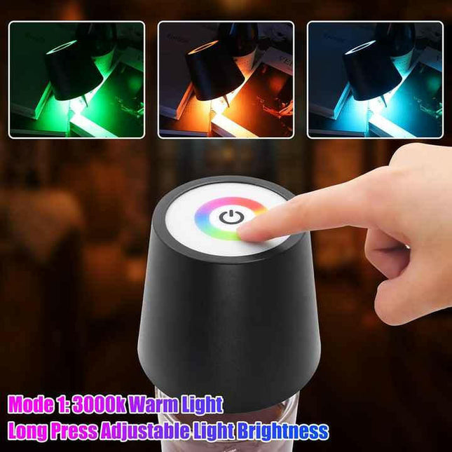 Black RGB Color-Changing LED Bottle Lamp Adjustable Smart Lighting for Home Decor.