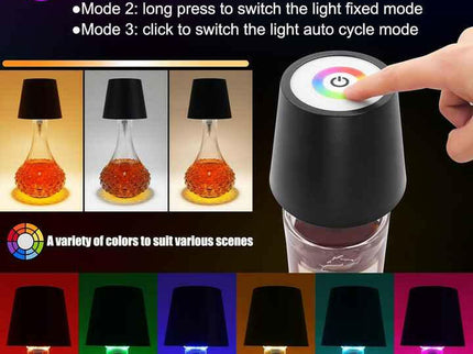 Black RGB Color-Changing LED Bottle Lamp Adjustable Smart Lighting for Home Decor.