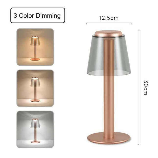 Gold Stylish Transparent Desk Lamp with Touch Control LED and Type-C Charging.