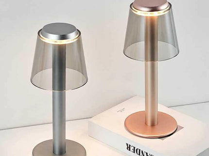 Gold Stylish Transparent Desk Lamp with Touch Control LED and Type-C Charging.