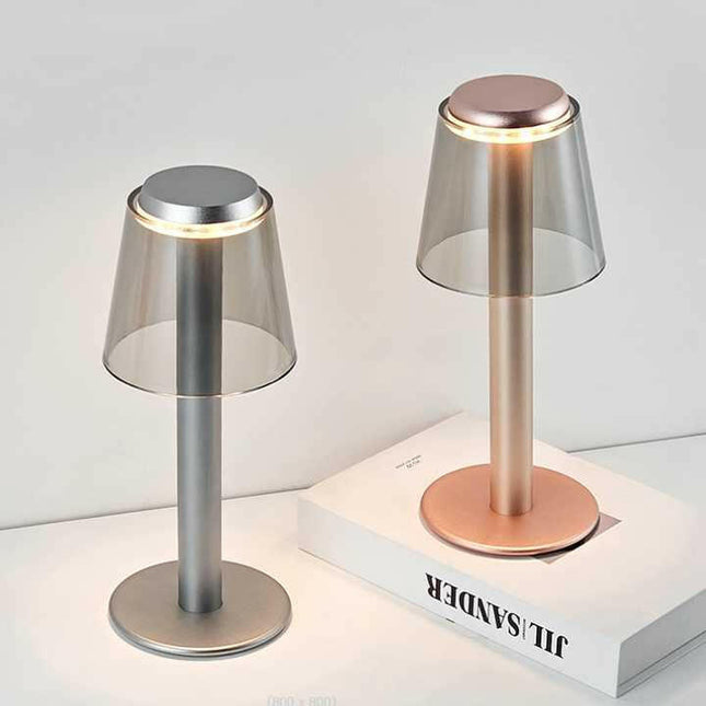 Gold Stylish Transparent Desk Lamp with Touch Control LED and Type-C Charging.