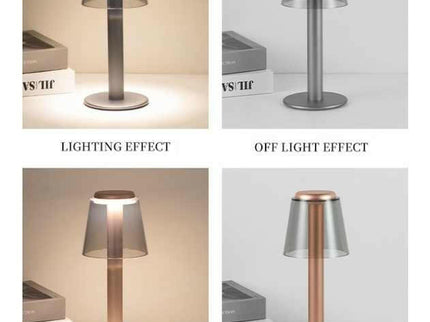 Gold Stylish Transparent Desk Lamp with Touch Control LED and Type-C Charging.