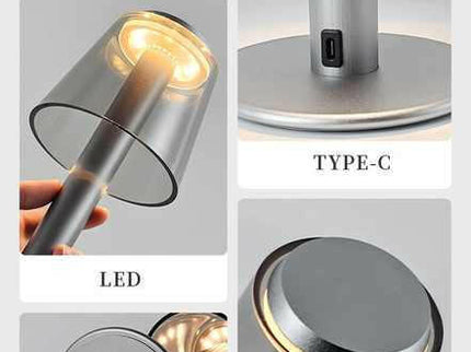 Gold Stylish Transparent Desk Lamp with Touch Control LED and Type-C Charging.