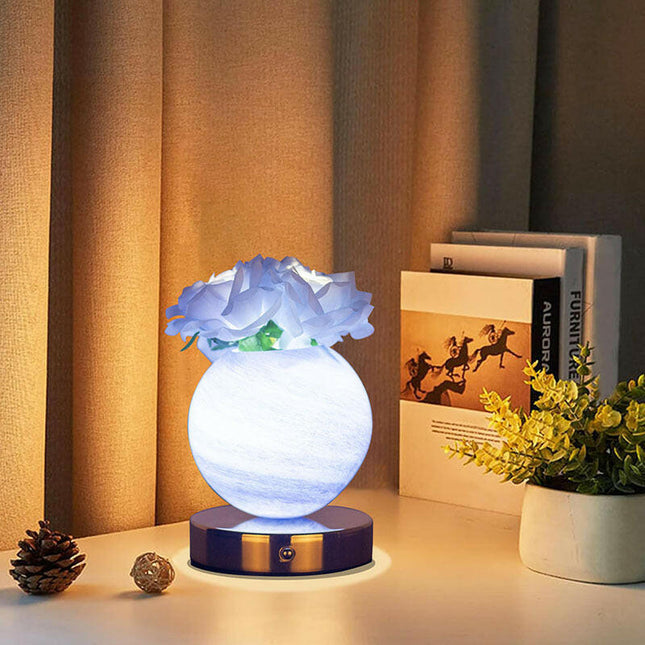 Blue Dreamy Rose Planet Lamp Night Light Elegant 21cm USB Charged 3-Color Touch Dimming Decor.