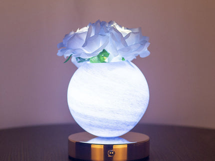 Blue Dreamy Rose Planet Lamp Night Light - Elegant 21cm USB-Charged 3-Color Touch Dimming Decor Gift