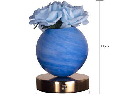 Blue Dreamy Rose Planet Lamp Night Light - Elegant 21cm USB-Charged 3-Color Touch Dimming Decor Gift