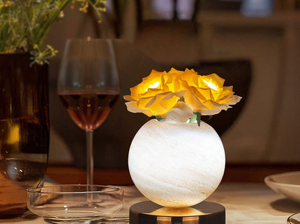 Champagne Dreamy Rose Planet Lamp Night Light - Elegant 21cm USB-Charged 3-Color Touch Dimming Decor Gift