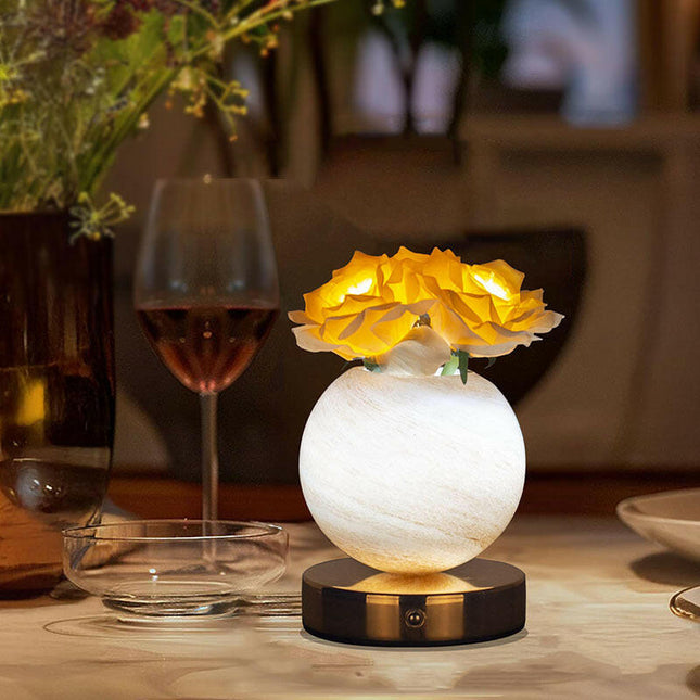 Champagne Dreamy Rose Planet Lamp Night Light - Elegant 21cm USB-Charged 3-Color Touch Dimming Decor Gift.
