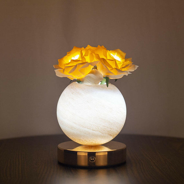 Champagne Dreamy Rose Planet Lamp Night Light - Elegant 21cm USB-Charged 3-Color Touch Dimming Decor Gift.