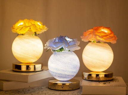 Champagne Dreamy Rose Planet Lamp Night Light - Elegant 21cm USB-Charged 3-Color Touch Dimming Decor Gift