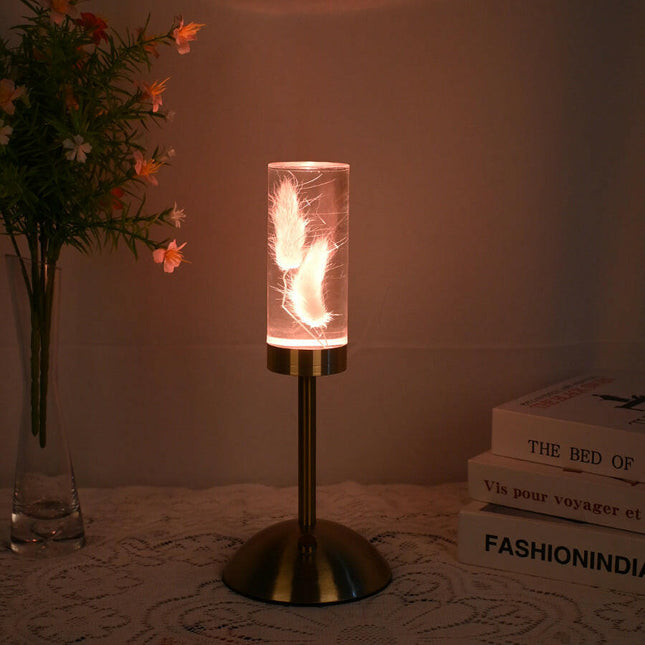 Dogtail Grass Eternal Flower Acrylic Table Lamp Color-Changing LED USB Rechargeable Touch Control.