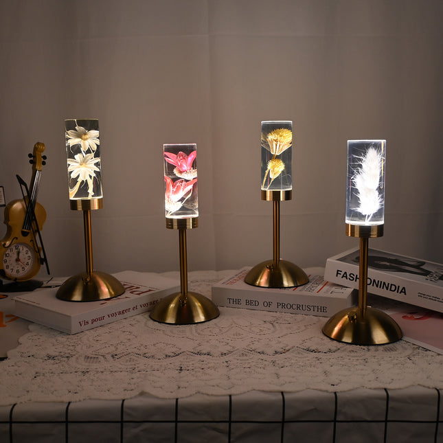 Dogtail Grass Eternal Flower Acrylic Table Lamp - Color-Changing LED, USB Rechargeable, Touch Control
