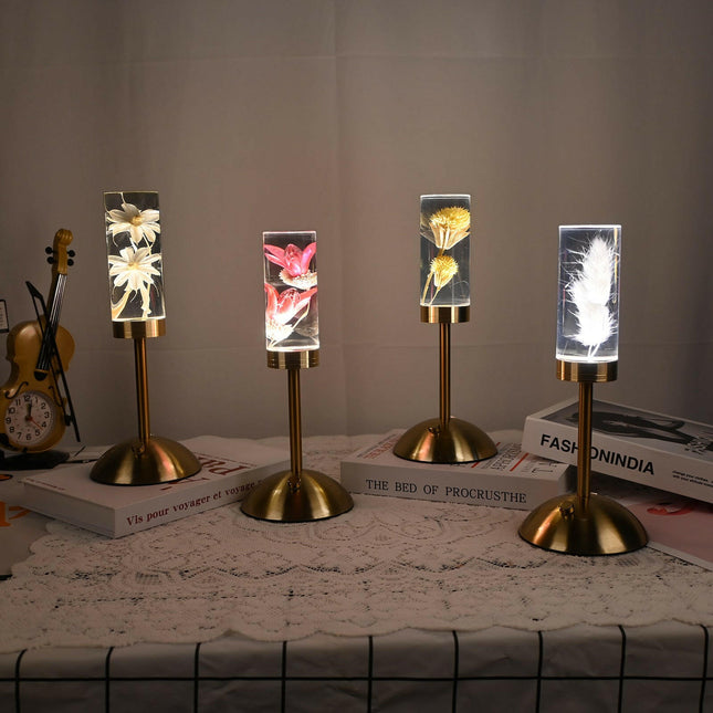 Dandelion Grass Eternal Flower Acrylic Table Lamp Color Changing LED USB Rechargeable Touch Control.