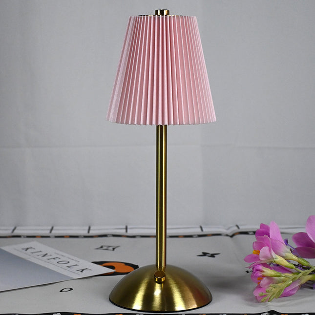Pink Elegant Pleated Fabric Table Lamp - 3-Color LED, USB Rechargeable, Touch Dimming