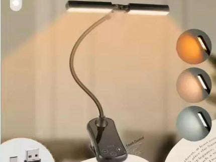 Black Rechargeable Dual-Head Clip-On Book Light Touch Control Reading Lamp with Eye Protection.