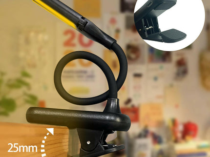 Black Rechargeable Dual-Head Clip-On Book Light Touch Control Reading Lamp with Eye Protection.