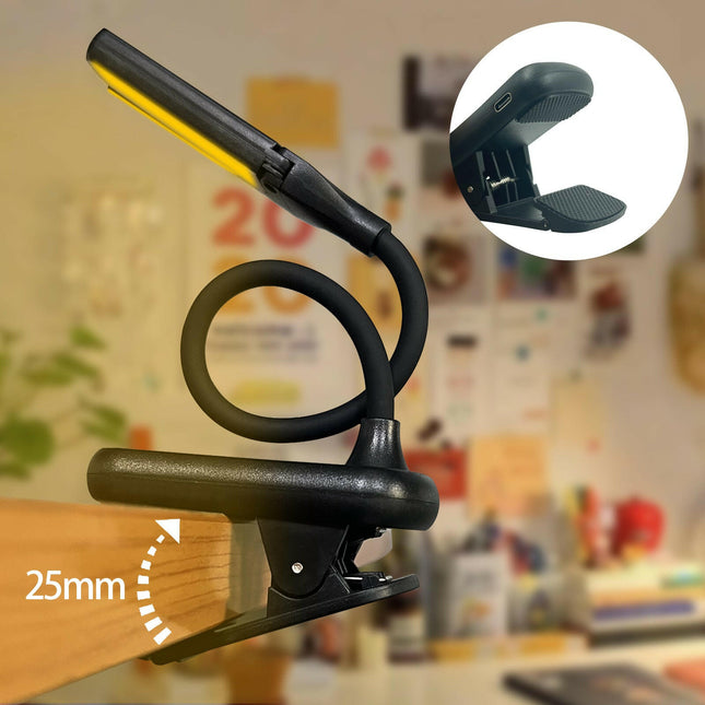 Black Rechargeable Dual-Head Clip-On Book Light Touch Control Reading Lamp with Eye Protection.