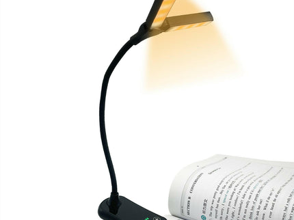Black Rechargeable Dual-Head Clip-On Book Light Touch Control Reading Lamp with Eye Protection.