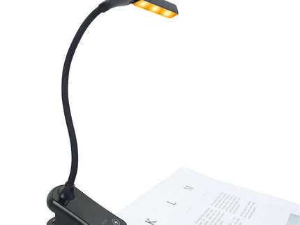 Black Rechargeable Dual-Head Clip-On Book Light Touch Control Reading Lamp with Eye Protection.