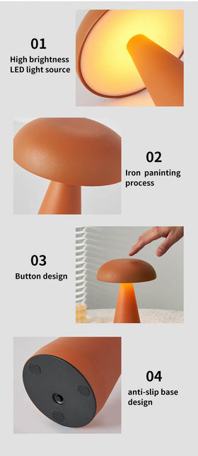 Bronze Metal Mushroom Table Lamp Rechargeable Touch Control Ambient Light with Remote.