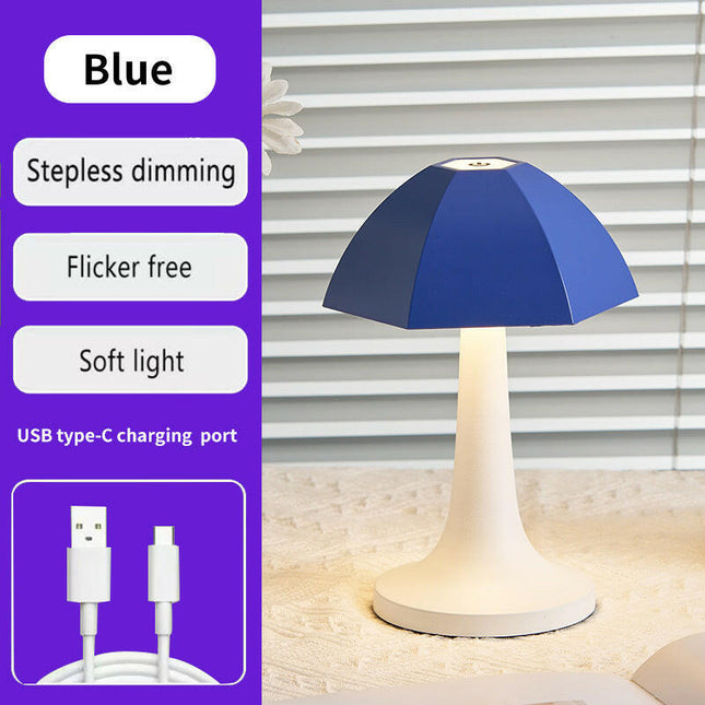 Blue And White Nordic Umbrella Mushroom Table Lamp Dimmable Ambient Light.