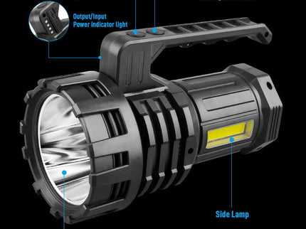 Black LED Searchlight Rechargeable Handheld Spotlight with 500m Range.