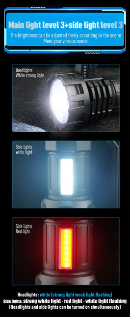 Black LED Searchlight Rechargeable Handheld Spotlight with 500m Range.