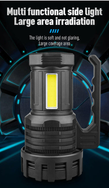 Black LED Searchlight Rechargeable Handheld Spotlight with 500m Range.