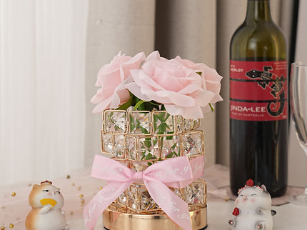 Pink Rose LED Crystal Flower Table Lamp - USB Rechargeable Touch Control Night Light