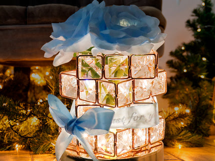 Blue Rose LED Crystal Flower Table Lamp - USB Rechargeable Touch Control Night Light