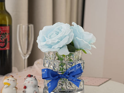 Blue Rose LED Crystal Flower Table Lamp - USB Rechargeable Touch Control Night Light