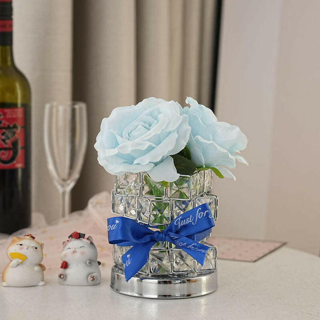 Blue Rose LED Crystal Flower Table Lamp USB Rechargeable Touch Night Light.