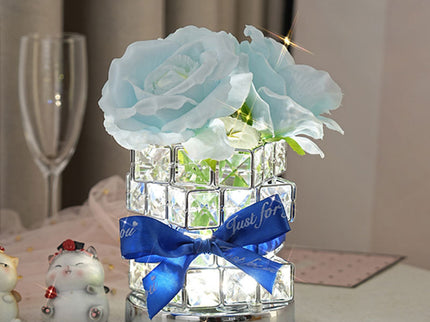 Blue Rose LED Crystal Flower Table Lamp - USB Rechargeable Touch Control Night Light