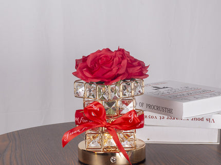 Red Rose LED Crystal Flower Table Lamp - USB Rechargeable Touch Control Night Light