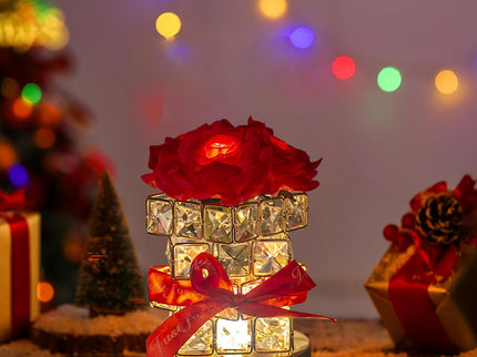 Red Rose LED Crystal Flower Table Lamp - USB Rechargeable Touch Control Night Light