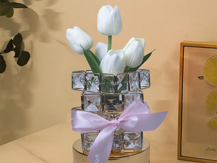 White tulips LED Crystal Flower Table Lamp - USB Rechargeable Touch Control Night Light