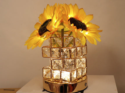 Sunflower LED Crystal Flower Table Lamp - USB Rechargeable Touch Control Night Light