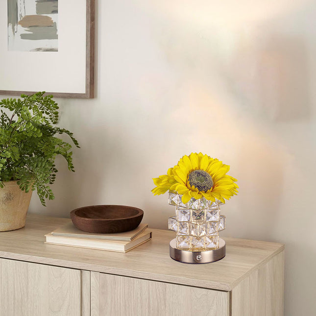 Sunflower LED Crystal Flower Table Lamp - USB Rechargeable Touch Control Night Light