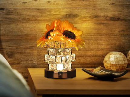 Sunflower LED Crystal Flower Table Lamp - USB Rechargeable Touch Control Night Light