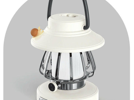 White Retro Snail Night Light Portable Rechargeable Camping Lantern with Hook 3-Color Dimming.