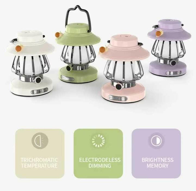 White Retro Snail Night Light Portable Rechargeable Camping Lantern with Hook 3-Color Dimming.