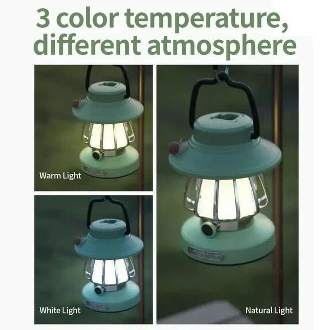 White Retro Snail Night Light Portable Rechargeable Camping Lantern with Hook 3-Color Dimming.