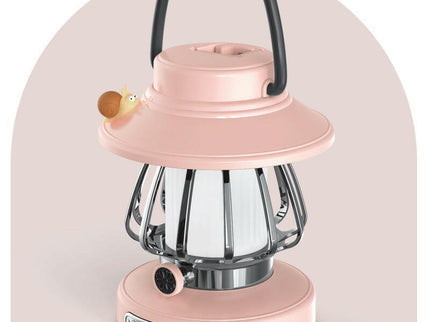 Pink Retro Snail Night Light Portable Rechargeable Camping Lantern with Hook 3-Color Dimming.