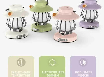 Pink Retro Snail Night Light Portable Rechargeable Camping Lantern with Hook 3-Color Dimming.